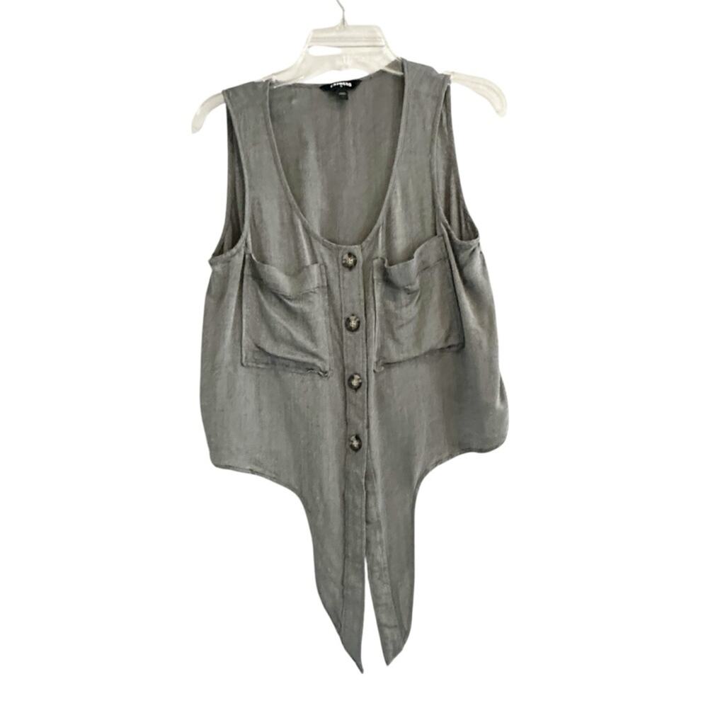 Express Tie Front Blouse Gray Button Sleeveless M… - image 4